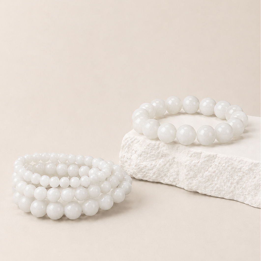 White Jadeite Beaded Bracelet